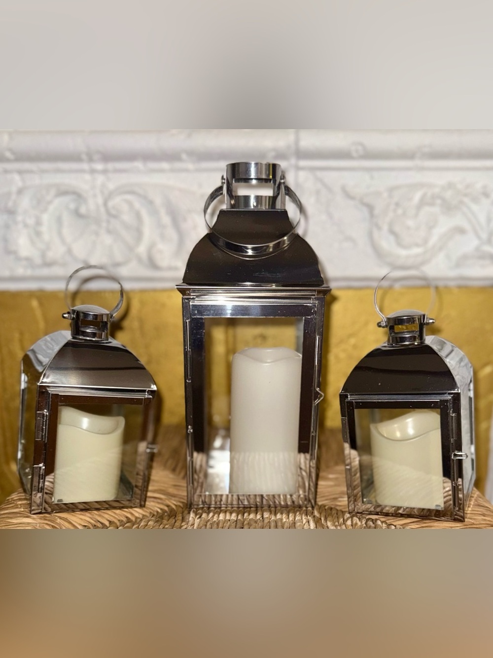 Polished Silver Glass Lantern with White LED Candle - Home Accents